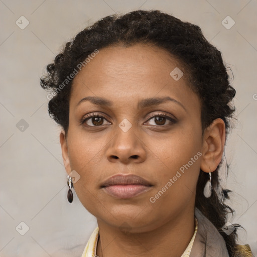 Neutral black young-adult female with short  brown hair and brown eyes