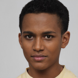 Neutral latino young-adult male with short  brown hair and brown eyes