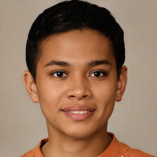 Joyful asian child male with short  black hair and brown eyes