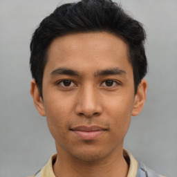 Neutral asian young-adult male with short  brown hair and brown eyes