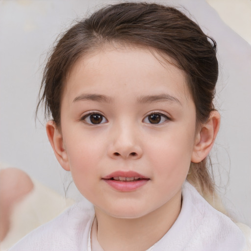 Neutral white child female with medium  brown hair and brown eyes