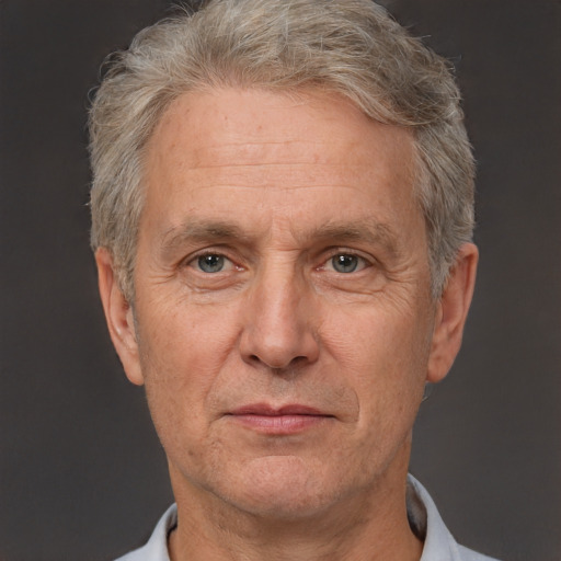 Neutral white middle-aged male with short  gray hair and brown eyes