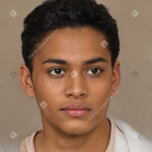 Neutral black young-adult male with short  brown hair and brown eyes