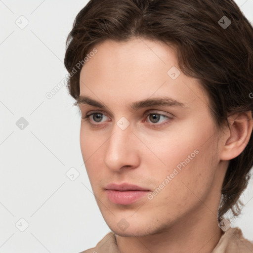 Neutral white young-adult male with medium  brown hair and brown eyes