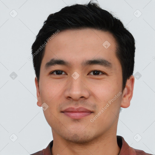 Neutral asian young-adult male with short  black hair and brown eyes