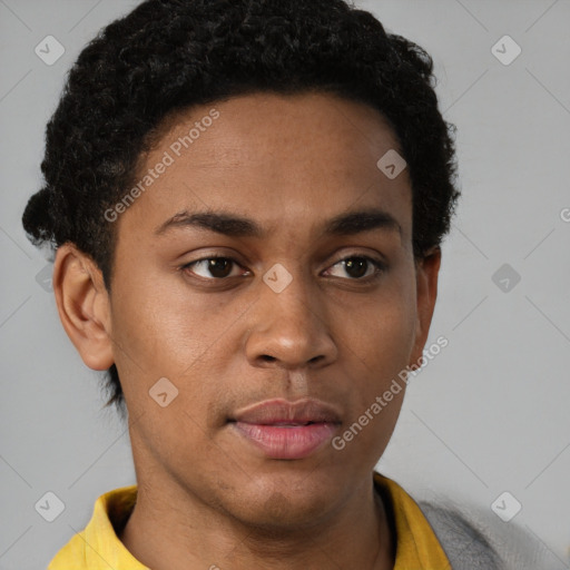 Neutral black young-adult male with short  brown hair and brown eyes