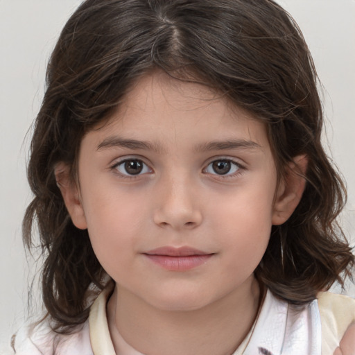 Neutral white child female with medium  brown hair and brown eyes