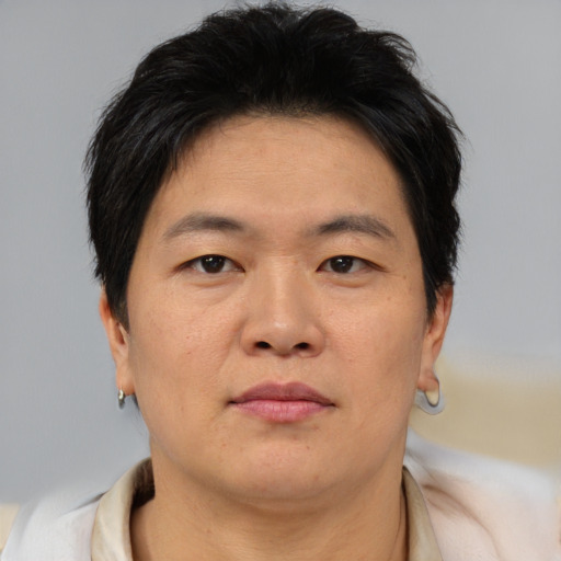 Neutral asian young-adult male with short  brown hair and brown eyes