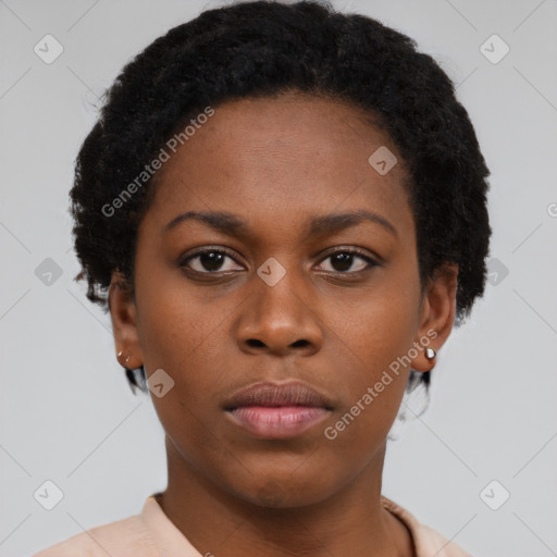 Neutral black young-adult female with short  brown hair and brown eyes