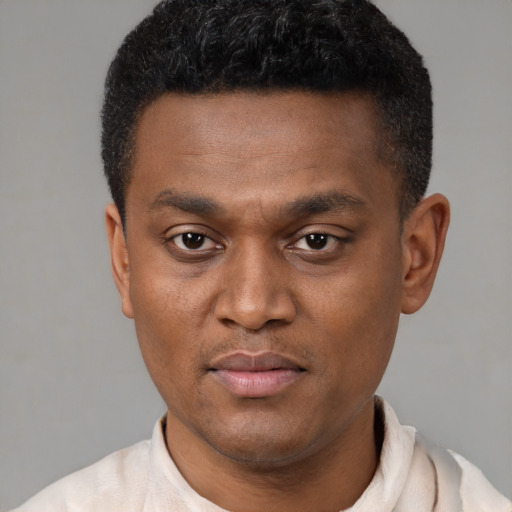 Neutral latino young-adult male with short  brown hair and brown eyes
