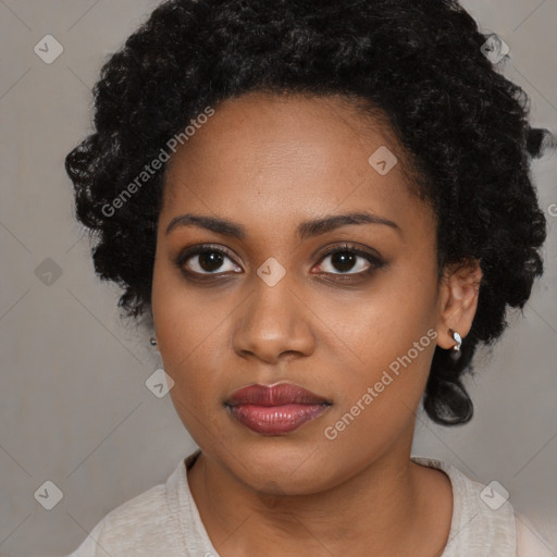 Neutral black young-adult female with medium  black hair and brown eyes