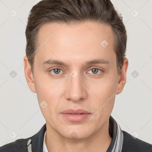 Neutral white adult male with short  brown hair and brown eyes