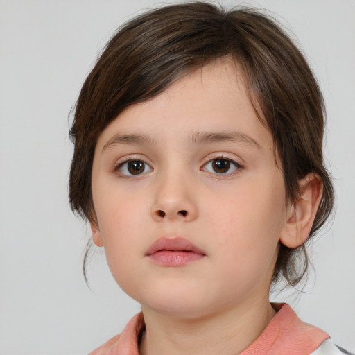 Neutral white child female with medium  brown hair and brown eyes