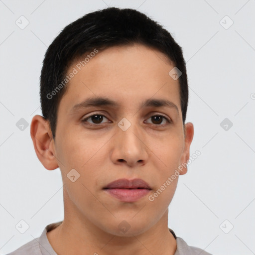 Neutral asian young-adult male with short  brown hair and brown eyes