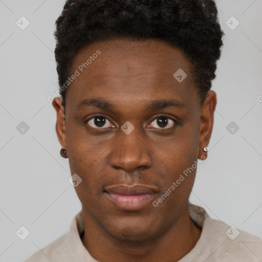 Neutral black young-adult male with short  brown hair and brown eyes