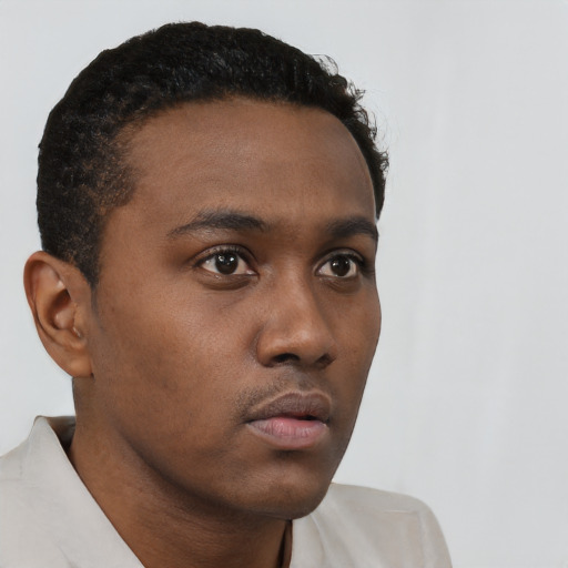 Neutral black young-adult male with short  brown hair and brown eyes