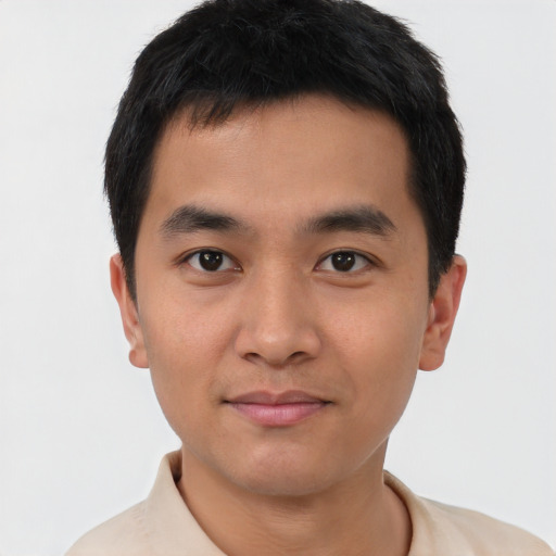 Neutral white young-adult male with short  black hair and brown eyes