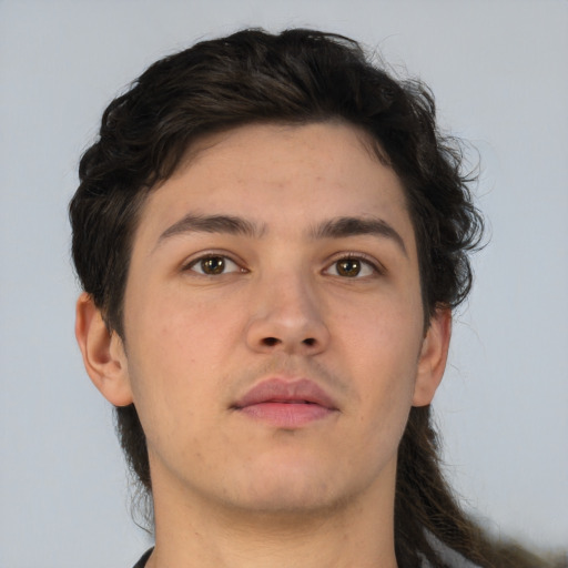 Neutral asian young-adult male with short  brown hair and brown eyes