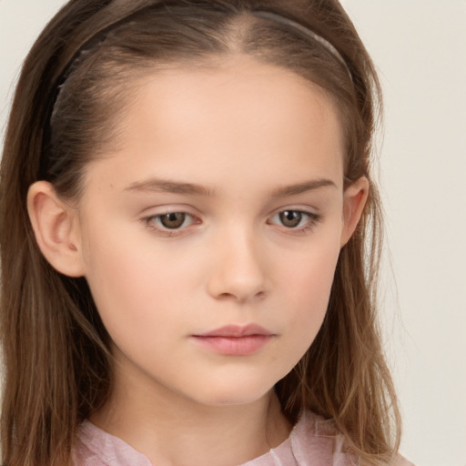 Neutral white child female with long  brown hair and brown eyes