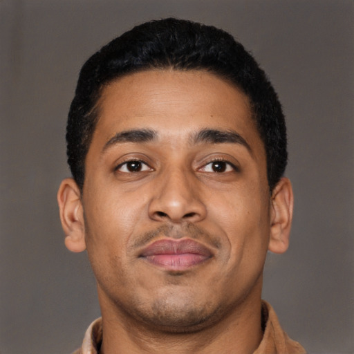 Neutral latino young-adult male with short  brown hair and brown eyes