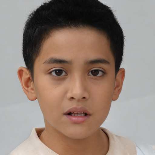 Neutral asian child male with short  brown hair and brown eyes