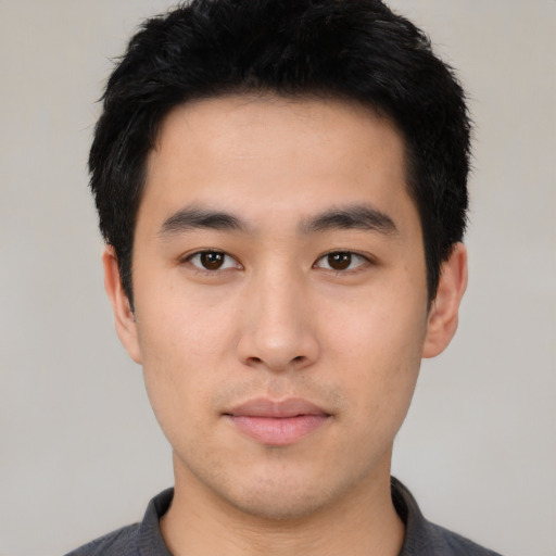 Neutral asian young-adult male with short  black hair and brown eyes