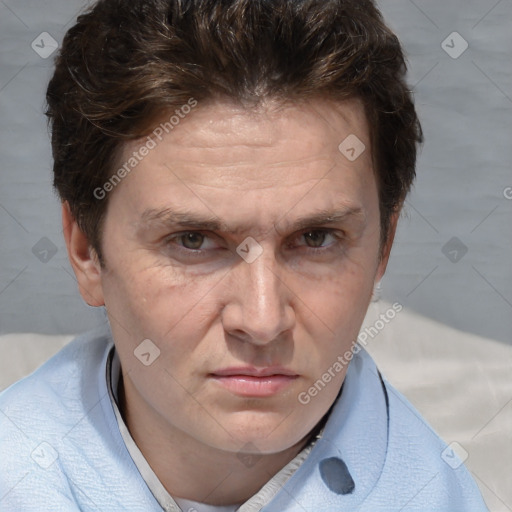 Neutral white adult male with short  brown hair and brown eyes