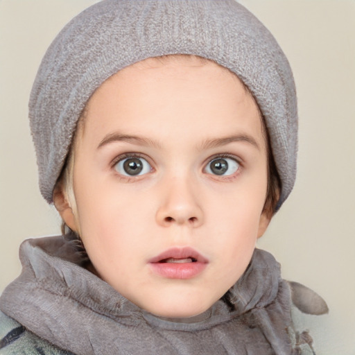 Neutral white child female with short  brown hair and blue eyes