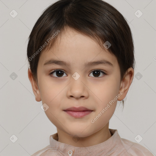 Neutral white child female with short  brown hair and brown eyes