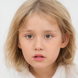 Neutral white child female with medium  brown hair and blue eyes