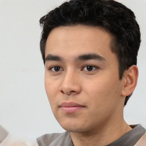 Neutral white young-adult male with short  black hair and brown eyes