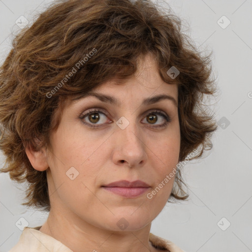 Neutral white adult female with medium  brown hair and brown eyes