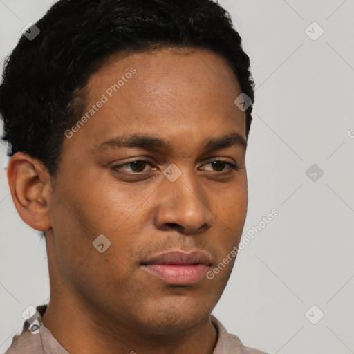 Neutral black young-adult male with short  brown hair and brown eyes