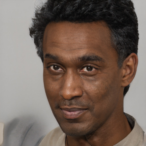 Neutral latino adult male with short  black hair and brown eyes