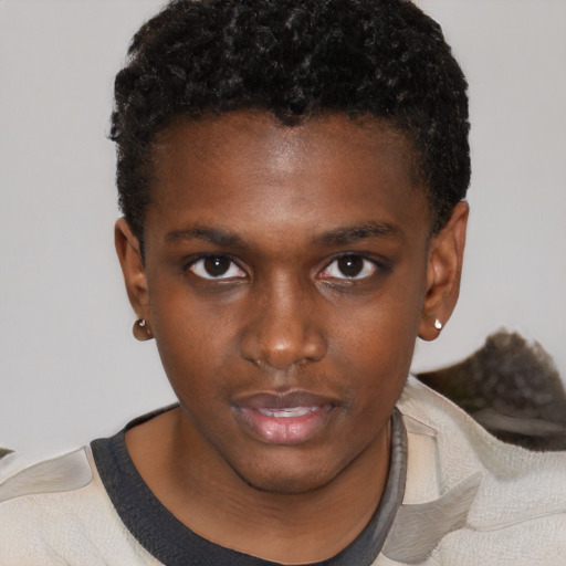 Neutral black young-adult male with short  brown hair and brown eyes