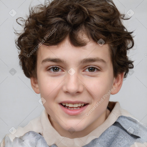 Joyful white child male with short  brown hair and brown eyes