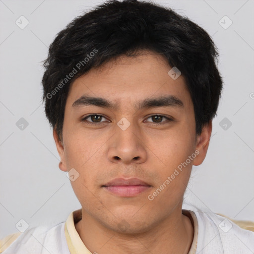 Neutral asian young-adult male with short  black hair and brown eyes