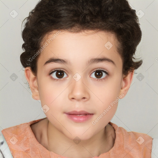 Neutral white child female with short  brown hair and brown eyes