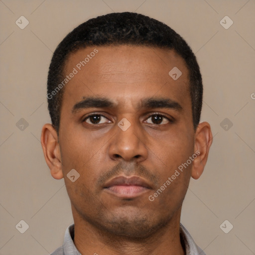 Neutral latino young-adult male with short  brown hair and brown eyes