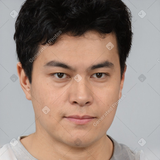 Neutral asian young-adult male with short  brown hair and brown eyes