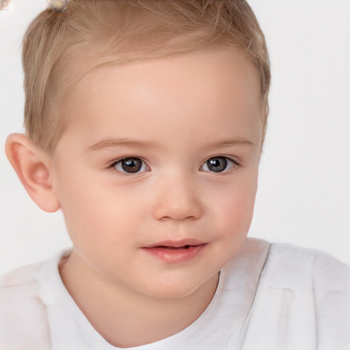 Neutral white child female with short  blond hair and brown eyes