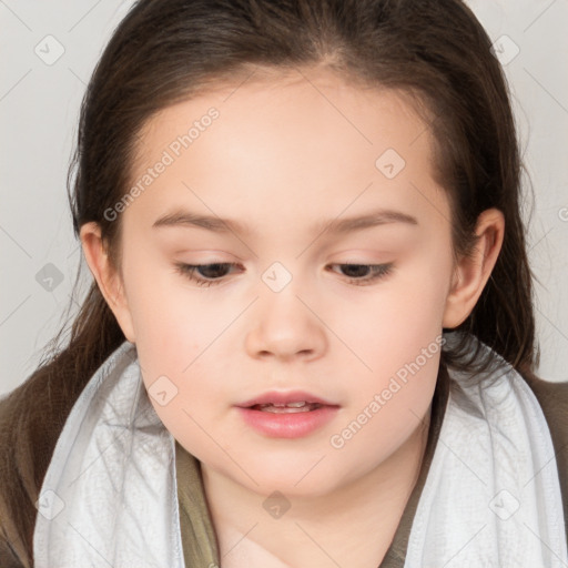 Neutral white child female with long  brown hair and brown eyes