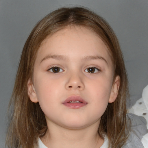 Neutral white child female with medium  brown hair and brown eyes