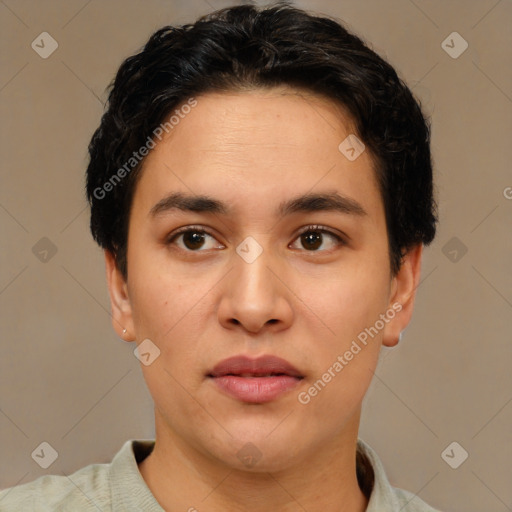 Neutral asian young-adult male with short  brown hair and brown eyes