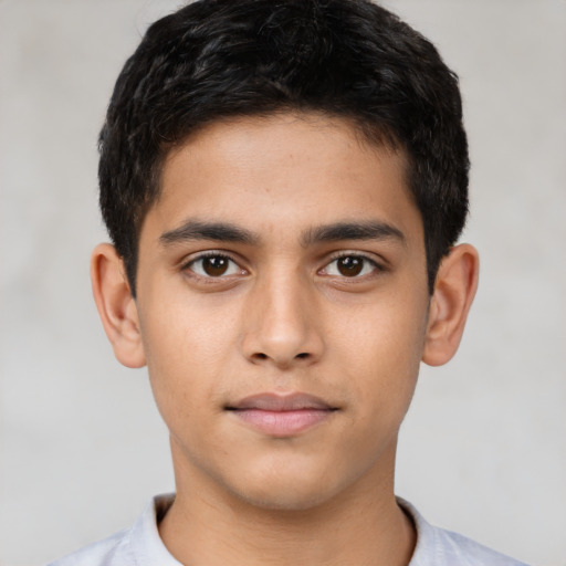 Neutral latino young-adult male with short  brown hair and brown eyes