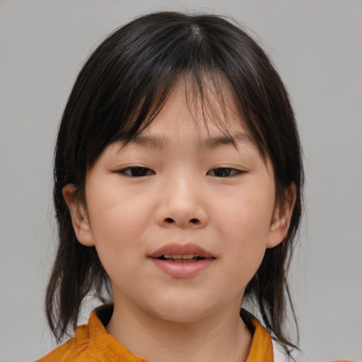 Neutral asian child female with medium  brown hair and brown eyes