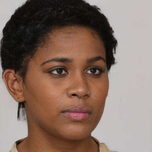 Neutral black young-adult female with short  brown hair and brown eyes
