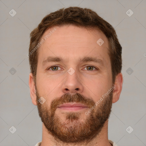 Neutral white adult male with short  brown hair and brown eyes