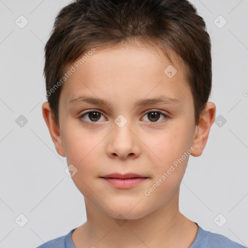 Neutral white child female with short  brown hair and brown eyes