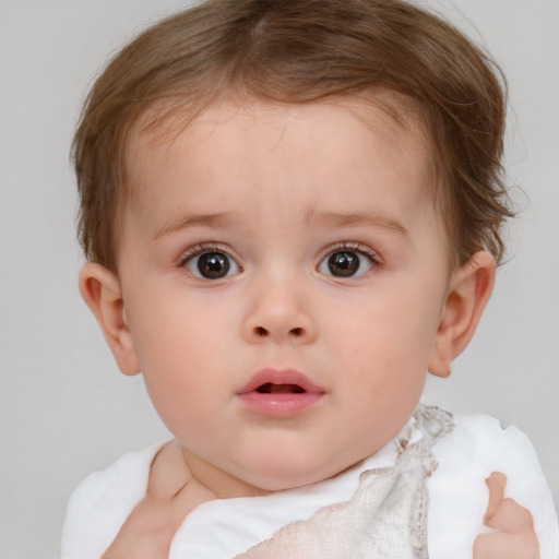 Neutral white child female with short  brown hair and brown eyes